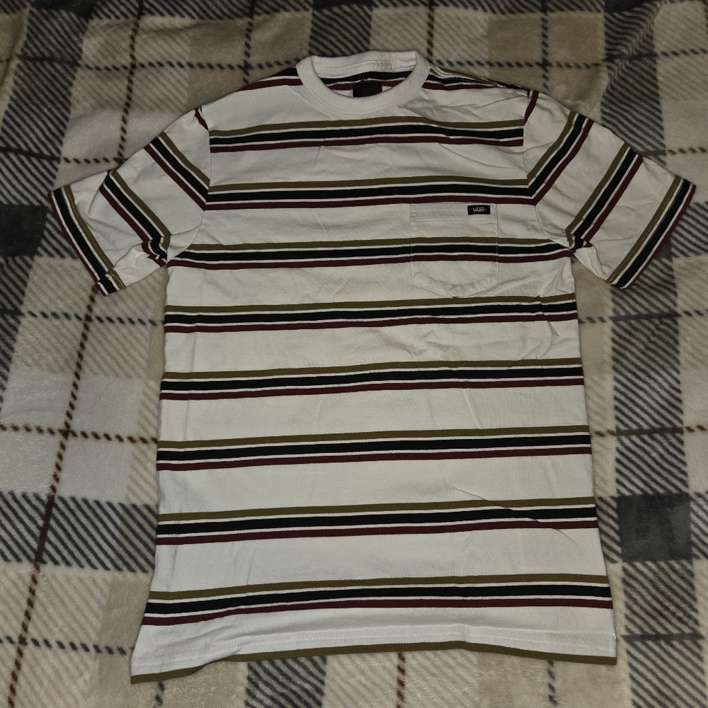 Vans White Striped Short Sleeve Tee